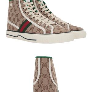 Gucci Beige and Green High-Top Sneakers